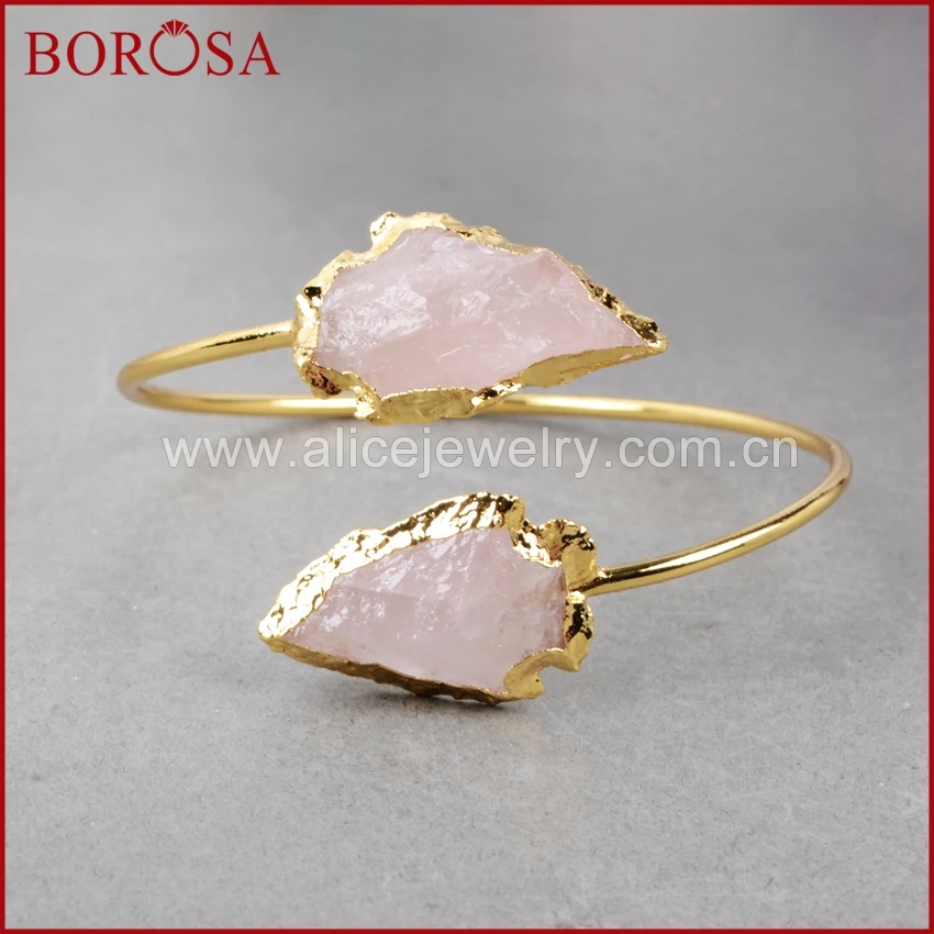 

BOROSA New Arrival Elegant Natural Jewelry Adjustable Gold Color Two Natural Pink Quartz Bracelet G709