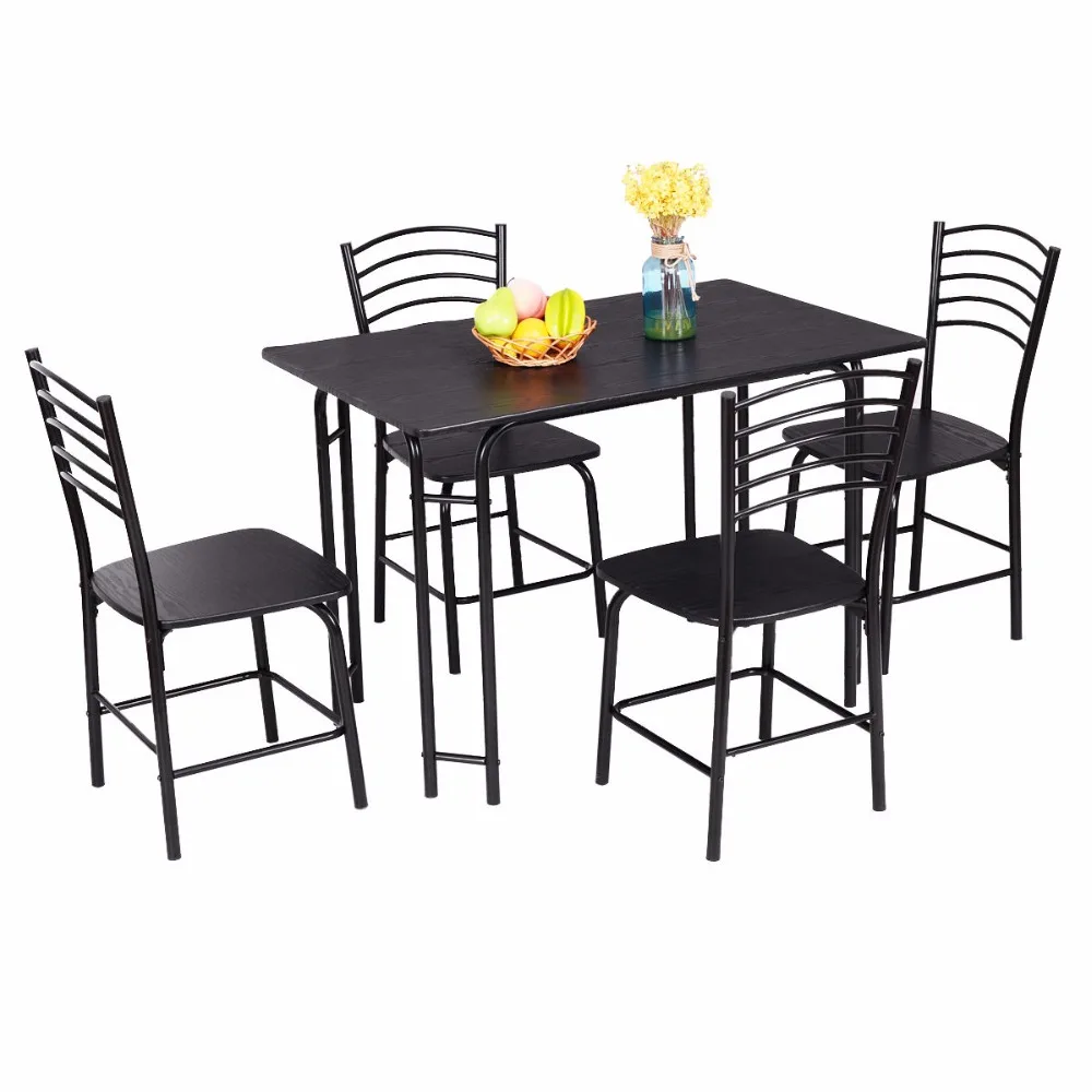 Goplus 5 PCS Black Dining Room Set Modern Wooden Dining Table with 4 Dining Chairs Steel Frame Home Kitchen Furniture HW54791 Goplus 5 PCS Black Dining Room Set Modern Wooden Dining Table with 4 Dining Chairs Steel Frame Home Kitchen Furniture HW54791