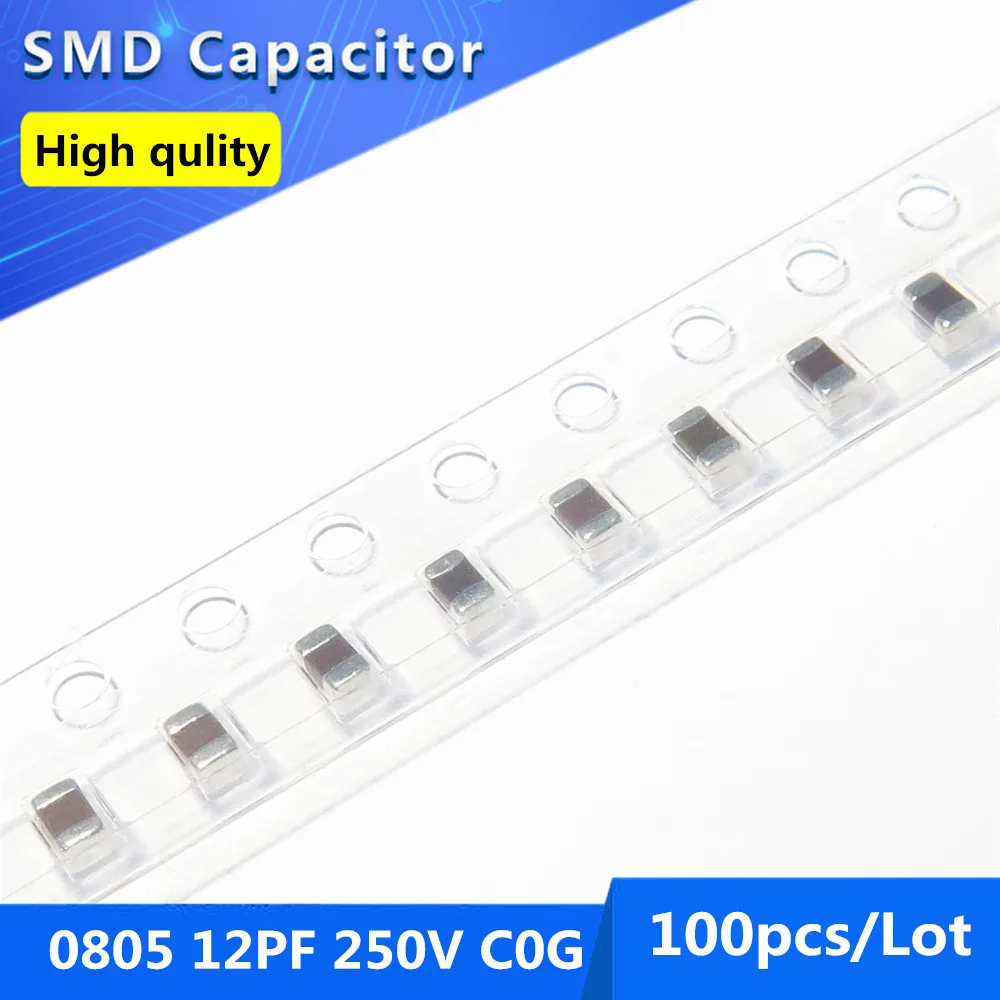 100 шт 0805 12PF C0G/NPO 250V 5% толстая пленка чип многослойный керамический конденсатор |