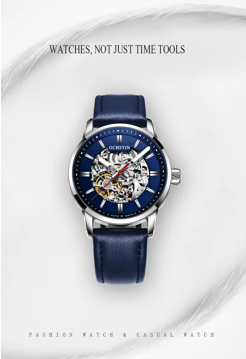 Бренд ochstin кожаный Tourbillon водонепроницаемые часы Автоматические Мужские механические часы военные часы Relogio Masculino