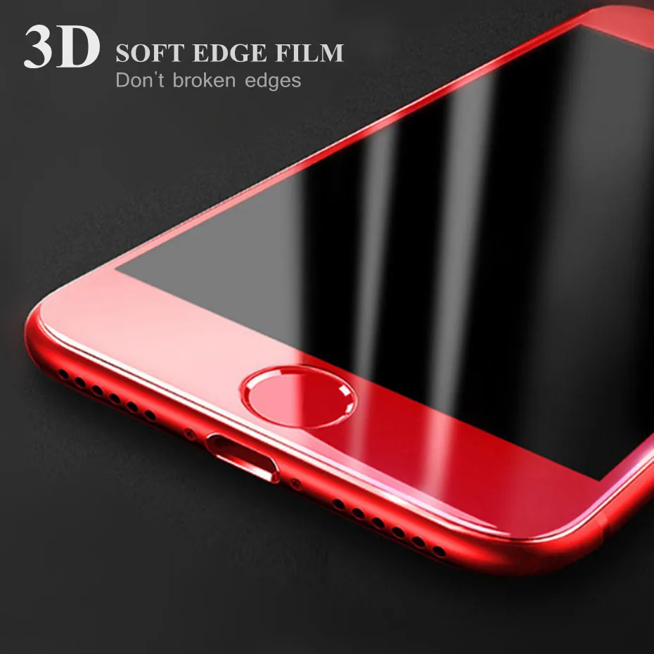 2 шт./лот 3D полное покрытие Защитное стекло для iphone 7 7plus красный глянцевый углеродное волокно протектор экрана закаленное стекло на 6 6s plus