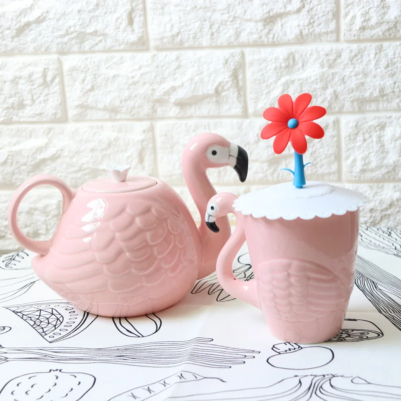 Flamingos Bird Teapots Cups 3D Animal Super Beauty ins Girl Pink
