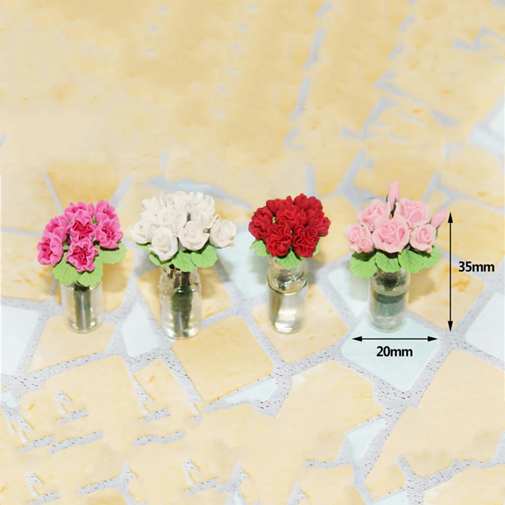 

1/12 Dollhouse Miniature Accessories Mini Flower with Bottles Simulation Vase Model Toys for Doll House Decoration