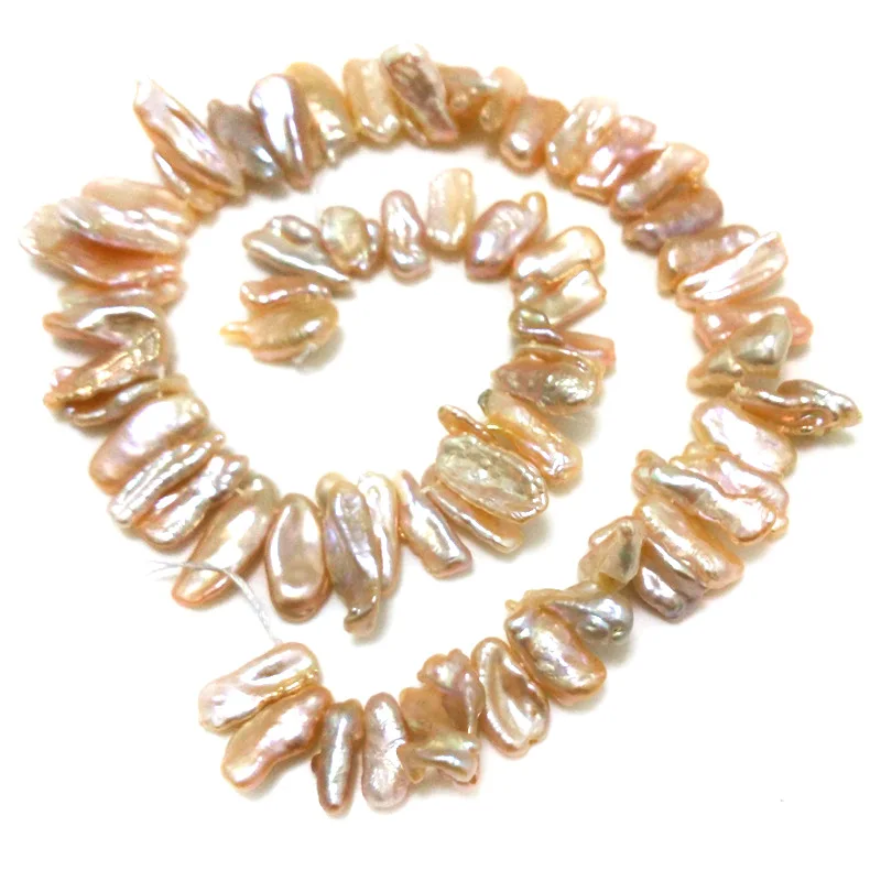 16 inches 15-20mm Pink Flat Rectangle Shaped Natural Biwa Pearl Loose Strand |