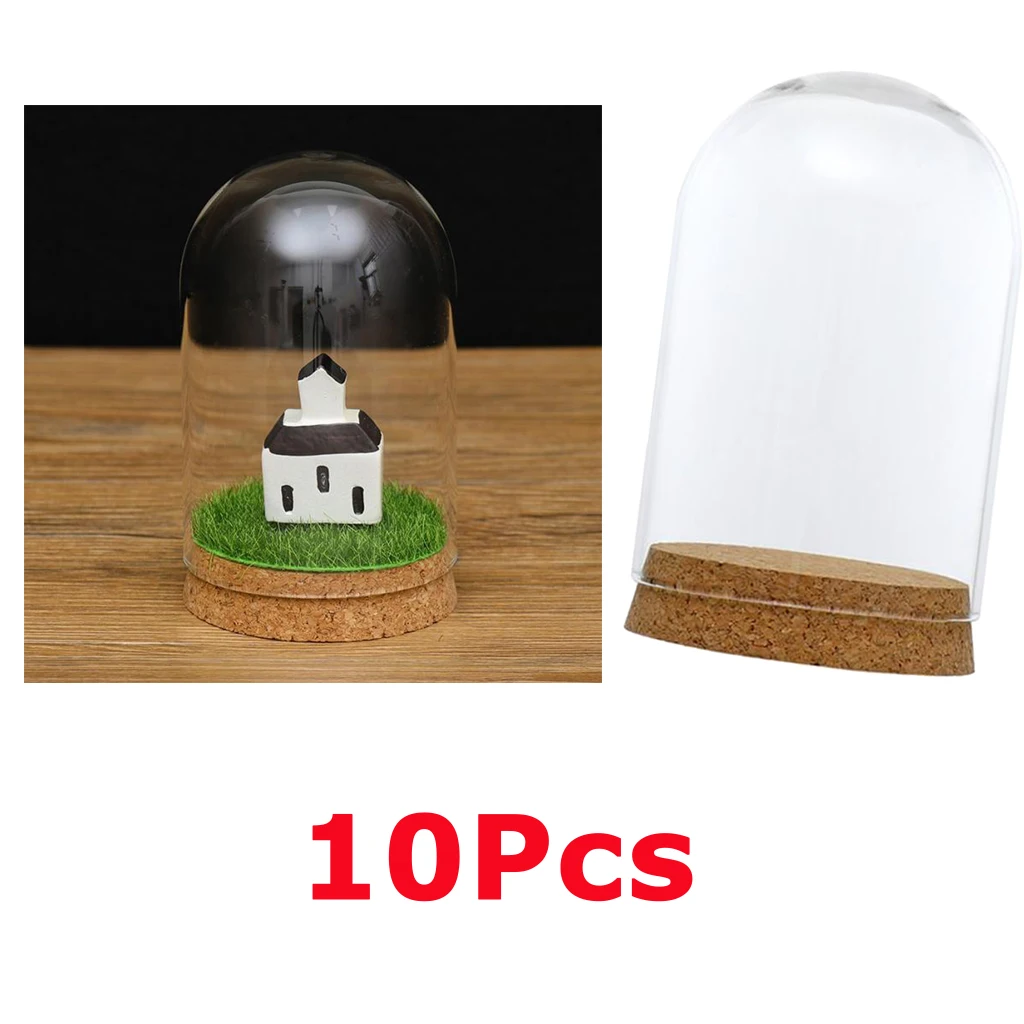 10Pieces 8x12cm Clear Glass Dome Cover Cloche Bell Jar Succulent Terrariums w/Wooden Cork Base Home Study Room Decoration
