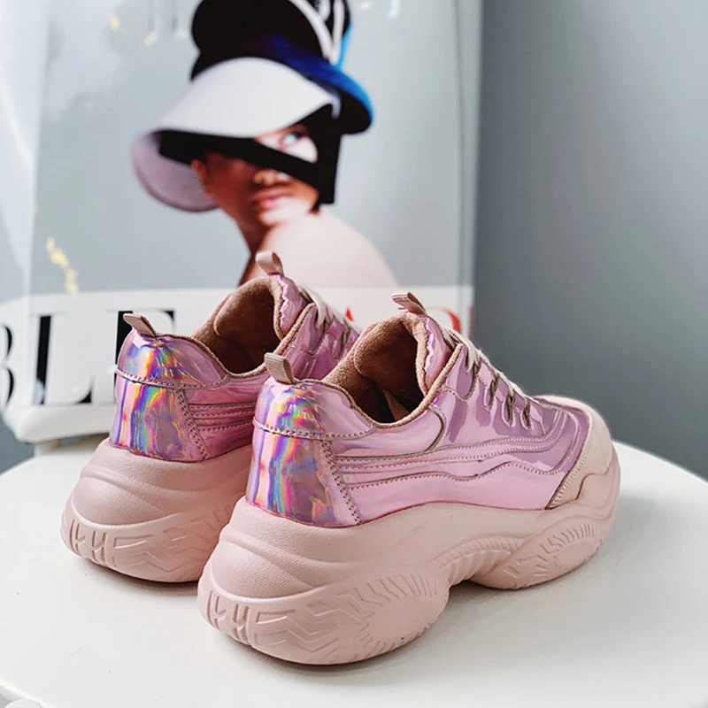 2019 Spring Autumn Shoes Women Platform Shoes Lady Lace Up Casual Shoe Creepers Harajuku Punk Sneakers Girl Female Silver Shoes (5)