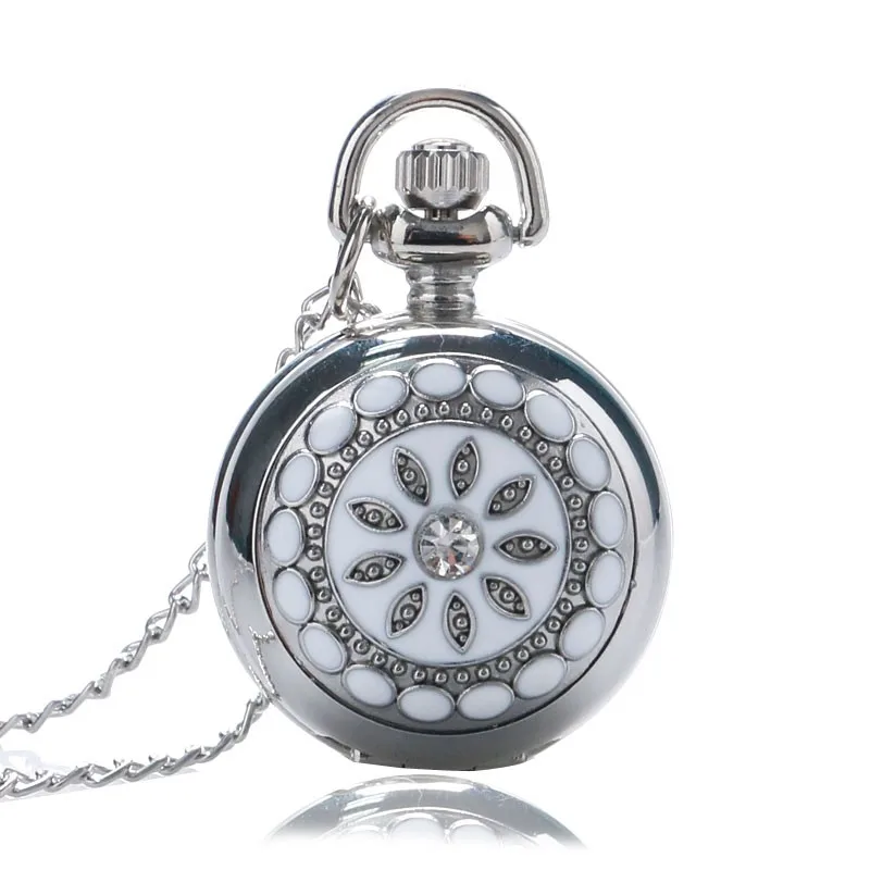 Маленький размер Мода Серебряный цветок кварцевые карманные часы ожерелье кулон для женщин леди подарок P205