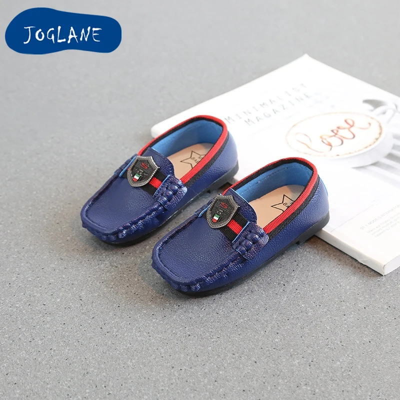 

JOGLANE Prince casual shoes 2019 Spring children boys fashion comfortable design kids leather shoes Black/White/Blue Size 21-30