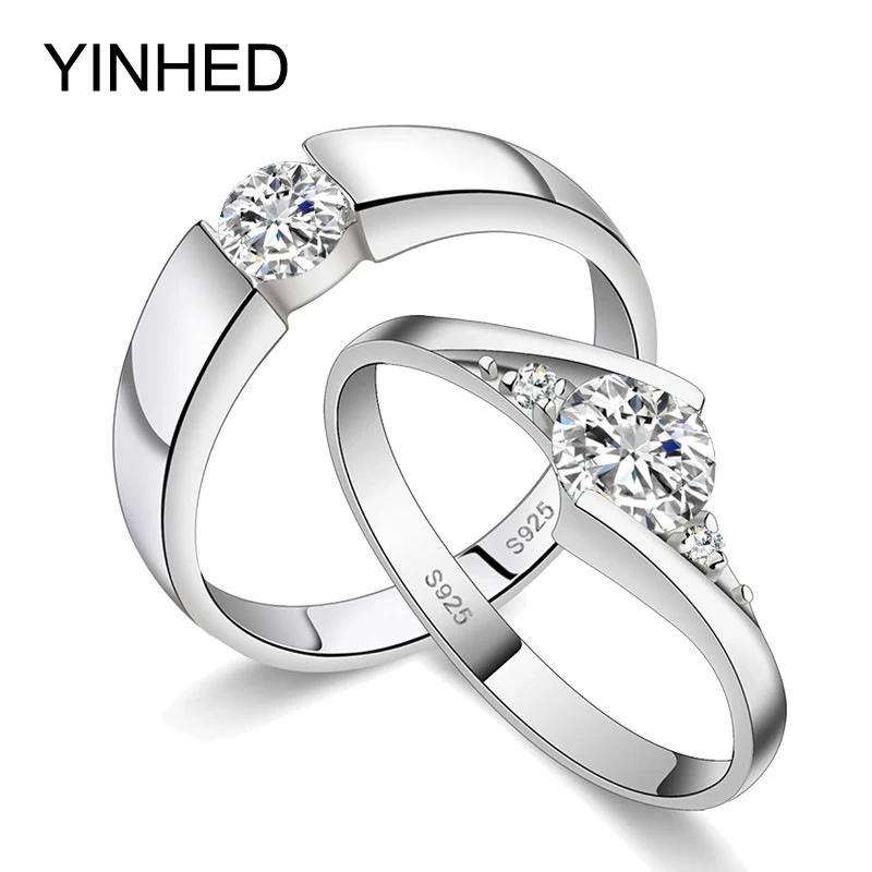 

YINHED Brand Jewelry 925 Sterling Silver Wedding Ring Set 2pcs Cubic Zircon Engagement Ring CZ Couple Rings for Women Men ZR254