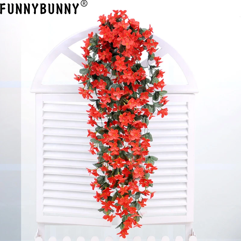FUNNYBUNNY Hanging Wall Artificial Fake Silk Violet orchid Flower Rattan Plant Basket balcony home wedding party decoration FUNNYBUNNY Hanging Wall Artificial Fake Silk Violet orchid Flower Rattan Plant Basket balcony home wedding party decoration