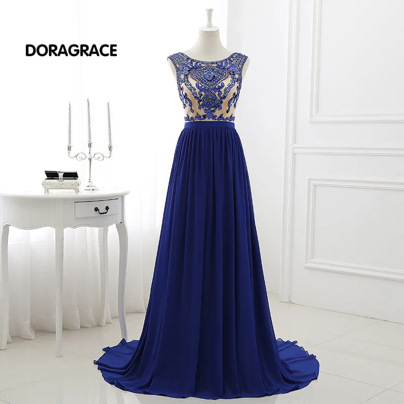 

DORAGRACE Real Photos Elegant Beaded Chiffon Floor-Length A Line Prom Gowns Long Evening Dresses DGE065