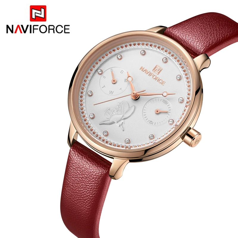 

NAVIFORCE Women Fashion Red Quartz Watch Lady Leather Simple Female Clock Casual Dress Waterproof Wristwatch Gift for Wife