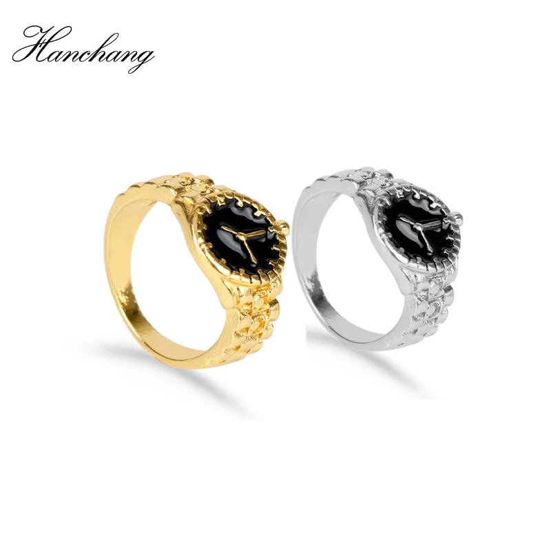 

HANCHANG Jewelry Nautral Watch personality style Rings Fashion Silver Jewelry Watch Ring Party/Wedding Jewelry Men Women Gift