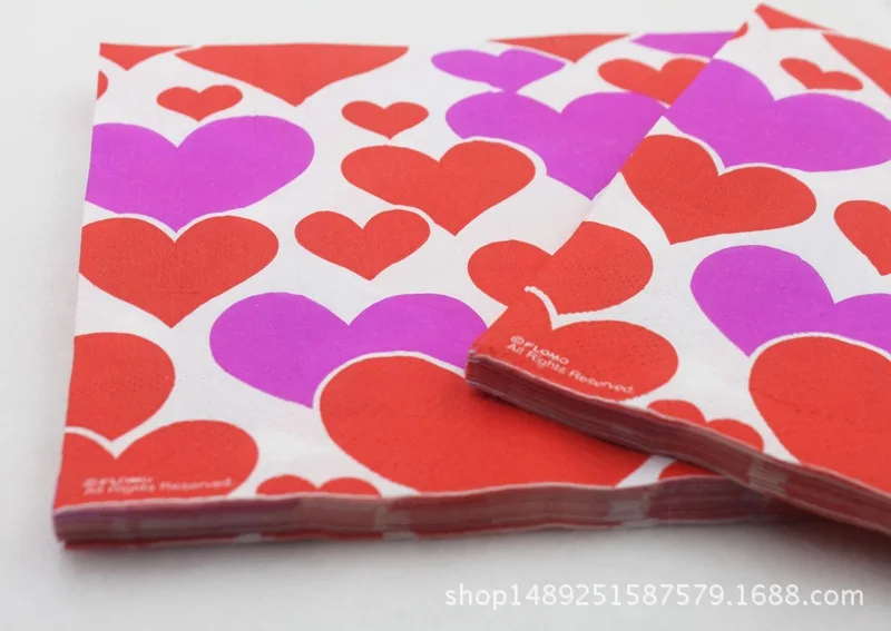 Ynaayu 20pcs/set Love Heart Paper Napkins 33*33cm Party Paper Serviettes Table Napkins For