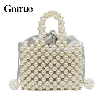 

New Fashion Pearl Acrylic Bags Vintage Hand Woven Clutches Beaded Evening Bags Party Prom Wedding Handbag Purses Shipping Free