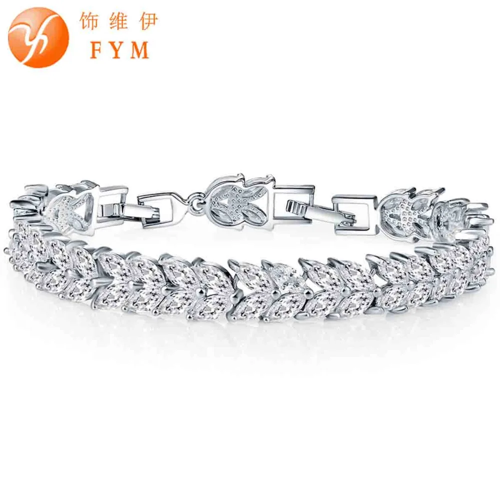 

FYM 2016 New Arrival Luxury Gold Plated Leaves Bracelet AAA Zircon Crystal Bracelet CZ Diamond Bracelets for Women Woman