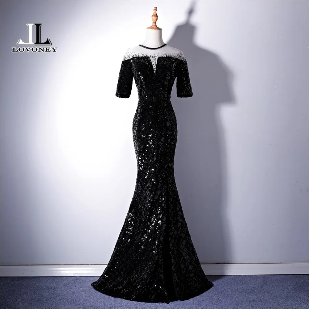 LOVONEY Half Sleeves Evening Dress Long Sequins Side Split Formal Dress Woman Occasion Party Dresses Evening Gown XYG819C LOVONEY Half Sleeves Evening Dress Long Sequins Side Split Formal Dress Woman Occasion Party Dresses Evening Gown XYG819C