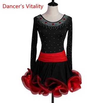 

New stlye women latin dance clothes long sleeves dress girls latin dance competition dress Cha-cha dance dress