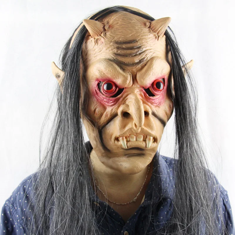 

Halloween Scary Ghost Mask Latex Full Face Red Eyes Long Hair Wig Horror Masks Masquerade Party Cosplay Props Party Supplies