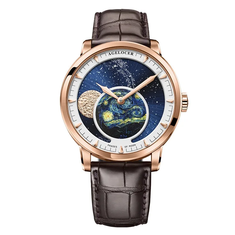 AGELOCER Moon Phase часы швейцарские мужские часы Элитный бренд Мощность резерв 80 часов Moonphase механические с автоподзаводом часы 6401D2 - Цвет: 6401D2