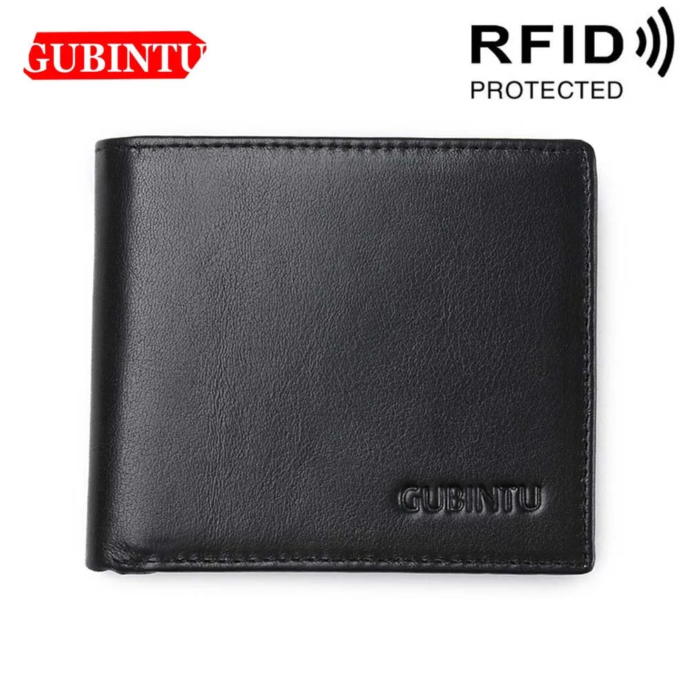 

GUBINTU RFID Short Genuine Leather Men Purse Black Fashion Passcard Holder ID Card Holder High Quality Brand Male Wallets