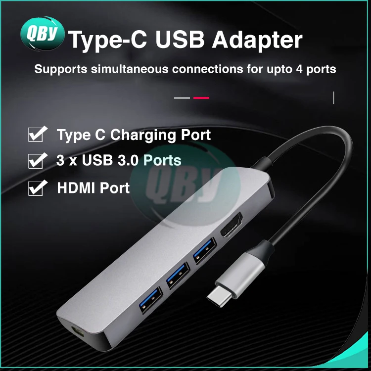 

5 in 1 USB3.1 Type C Adapter for Type C to 3 USB 3.0, HDMI and Fast Charging Power Dock for MacBook Pro Type C USB Hub/Splitter