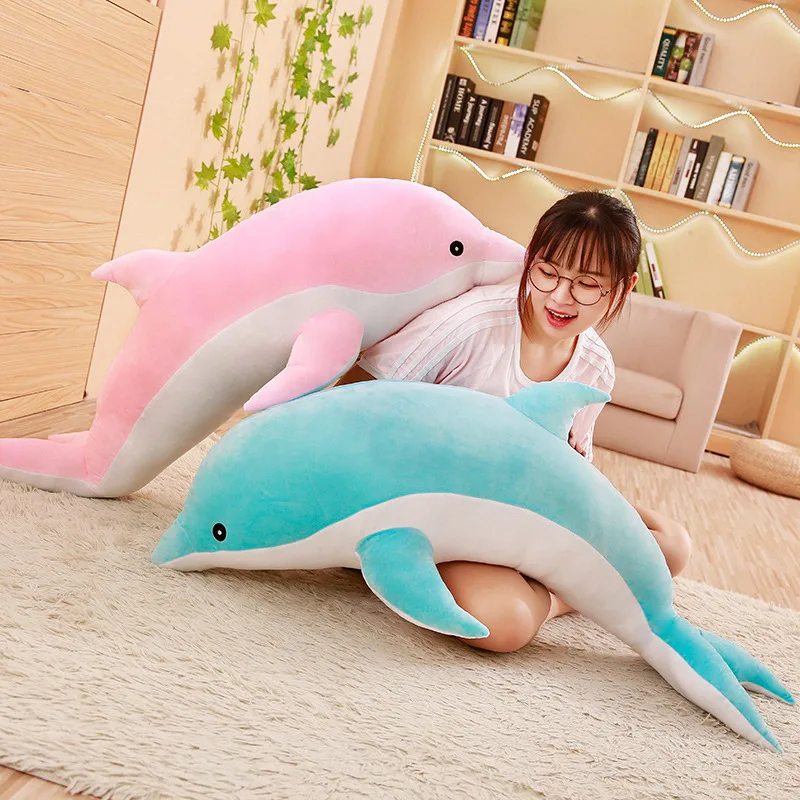 

[Funny] Large Size 160cm Soft Dolphin Plush Toy Dolls Stuffed Cotton Animal Nap Pillow Only Cover(No filling) with zipper gift