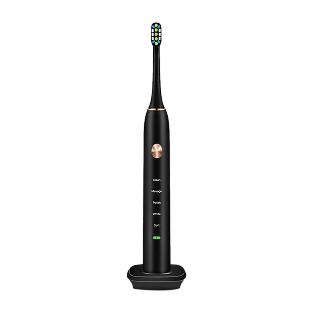 5 Режим очистки звуковая зубная щетка электрическая зубная щетка ультразвуковая Автоматическая модернизированная USB заряжаемая для взрослых Водонепроницаемая IPX7 - Цвет: Black