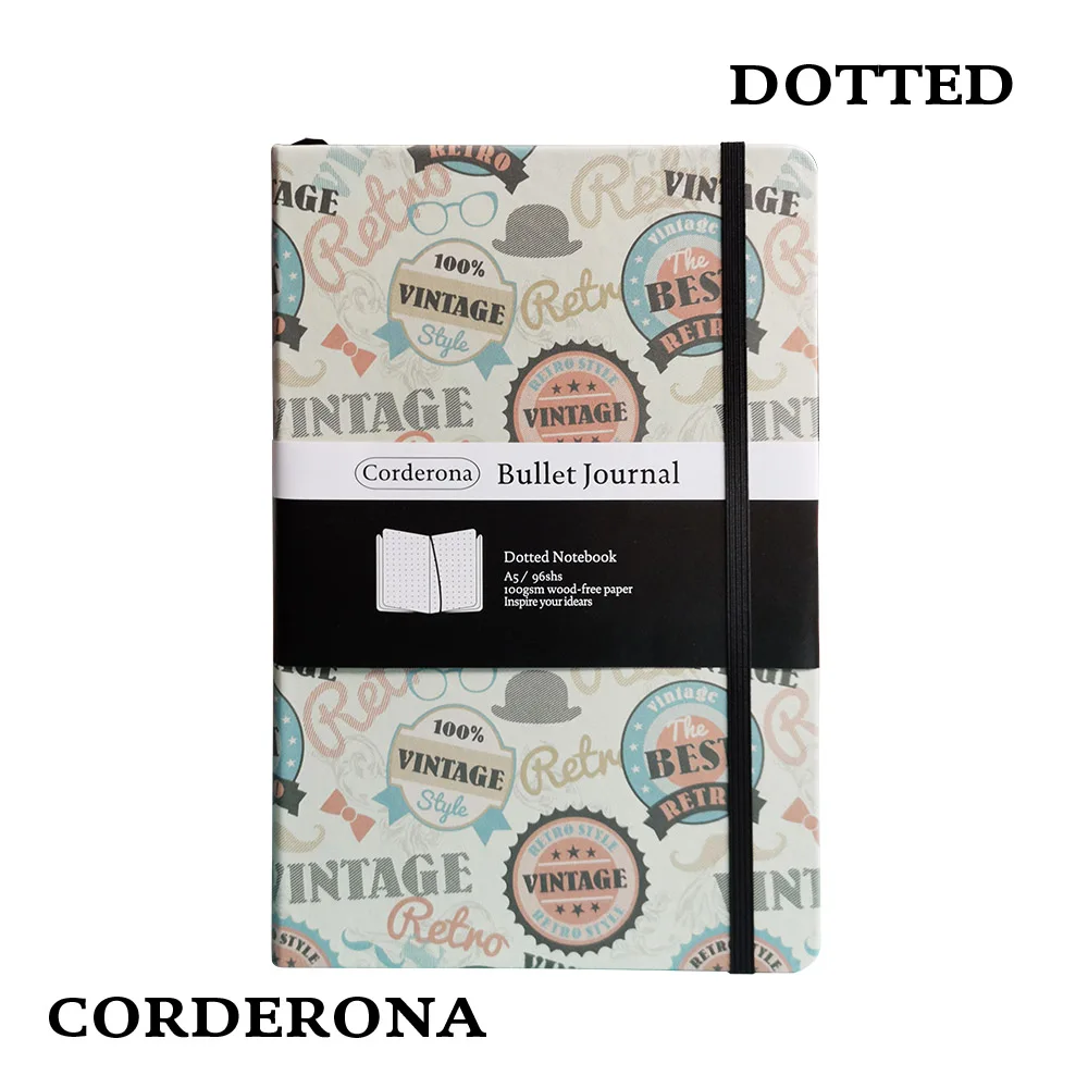 

Retro Dot Grid Hard Cover A5 PU Bullet Notebook Elastic Band Travel Dotted Journal Bujo Support Customize