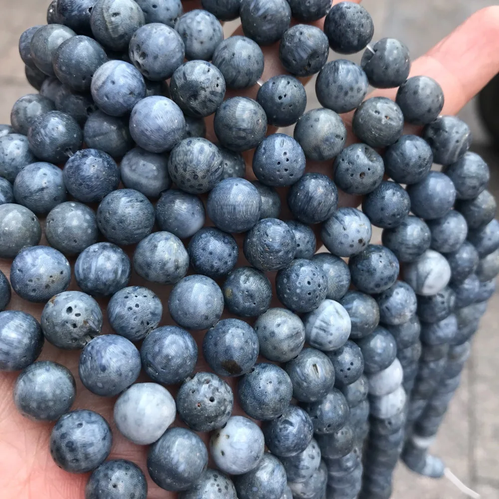 

round blue coral stone beads natural gemstone beads DIY loose beads for jewelry making strand 15" wholesale !