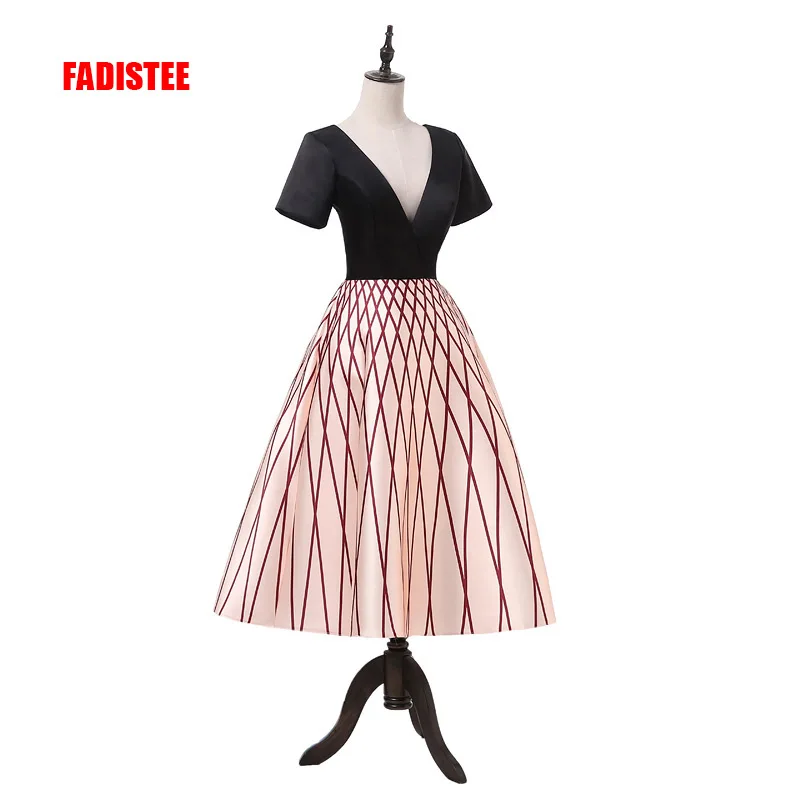 

FADISTEE New Arrival Simple Cocktail Party Dresses Vestido De Festa Sexy V-neck Pattern Lace Tea-lenght Robes De Soirée