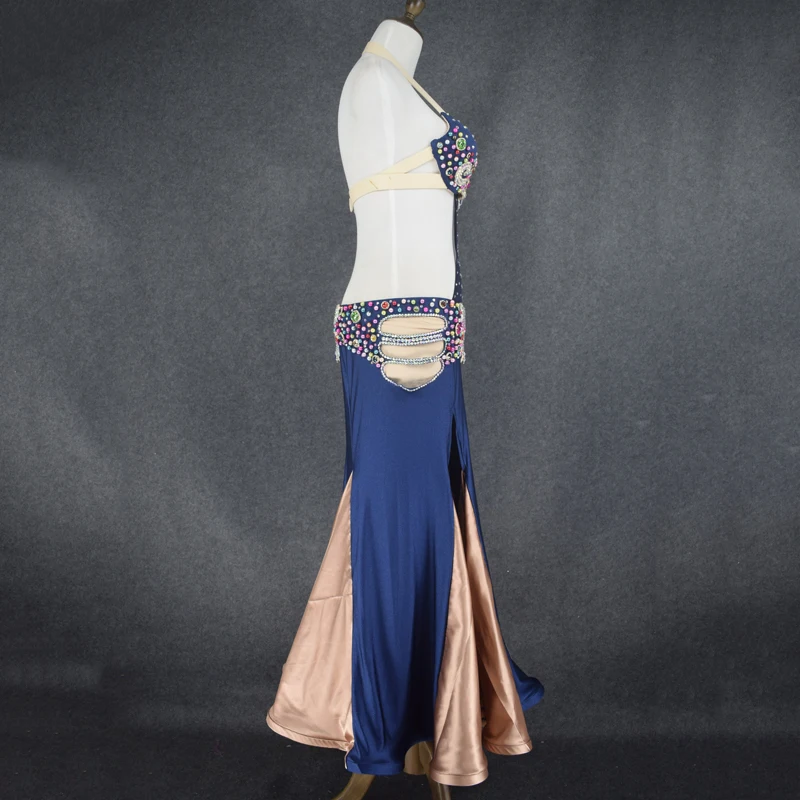 Высокое качество танцевальная сценическая одежда роскошный бальный набор костюма для танца живота для женщин Стразы юбка русалки костюмы