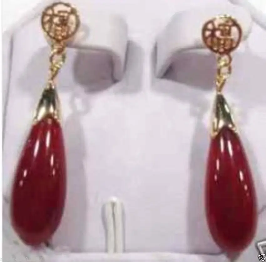 

Free shipping Natural Lucky Red Jade Drop Earrings