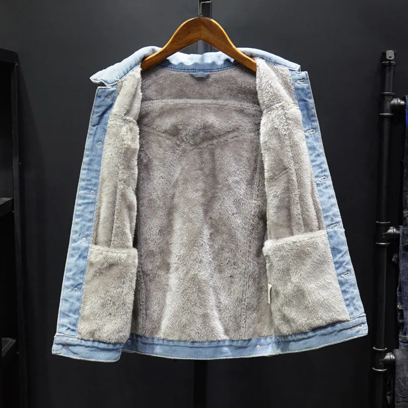 Fashion Men's Denim Jackets Punk Hole Jean Coat Winter Warm Jean Jacket Mens Jeans Outerwear Men Jean Jacket Fashion Men's Denim Jackets Punk Hole Jean Coat Winter Warm Jean Jacket Mens Jeans Outerwear Men Jean Jacket