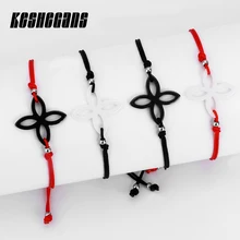 Ручной работы плетеный веревка ручной работы Красный струнный браслет цветок черный белый керамический для женщин модное ювелирное изделие счастливый браслет подарок