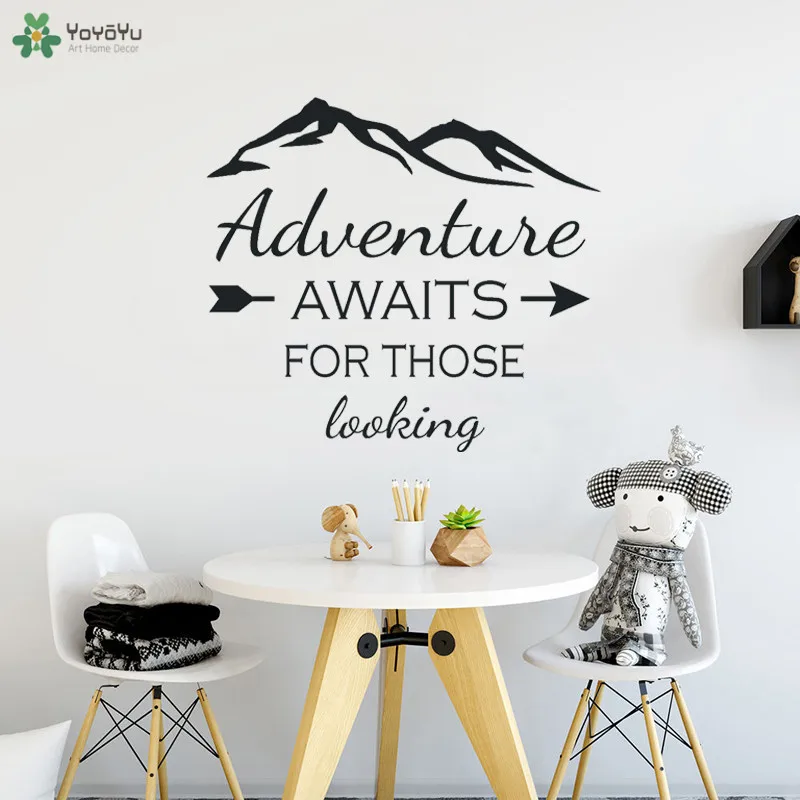 

YOYOYU Wall Decal Adhesive Inspirational Wall Stickers Quotes Adventure Awaits Those Looking Mountain Arrow Interior Decor CT621