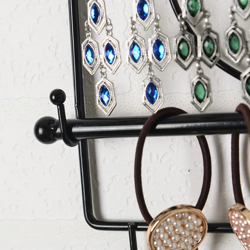 Металлическое ожерелье серьги держатель ювелирных изделий Органайзер стеллаж для выставки товаров стенд крюк настенный тип полка для браслетов черная витрина 34,5*30,5 см ключ