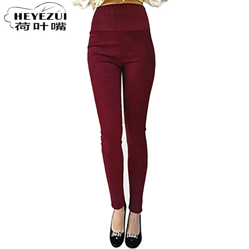 Günstige 2019 wildleder frauen hosen hohe taille stretch schlank retro leder wildleder hosen frauen