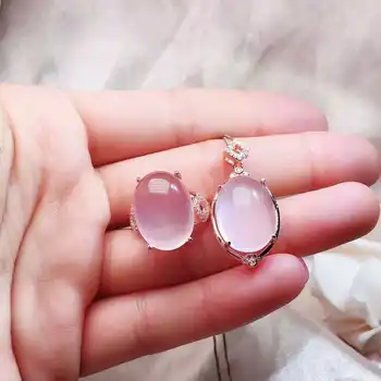 

Fidelity Natural 12*16mm Starlight pink crystal s925 sterling silver fine jewelry sets women natural gemstone rings Pendants