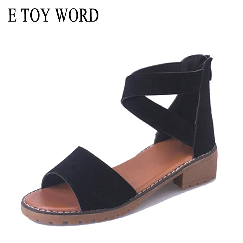 

E TOY WORD Flat sandals women summer 2019 new Womens sandals casual shoes fish mouth low heels cross zipper women shoes