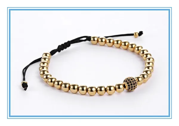 

Instagram Facebook Hot Sell Stainless Steel With CZ Ball Beads Zircon Macrame Cord 20cm Bracelet For Couple
