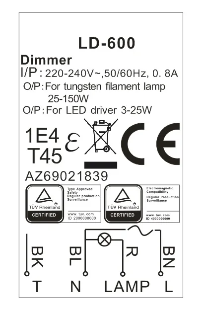 2 шт. LD-600 вход 220-240 В переменного тока 3 пути сенсорный диммер для 25~ 150 Вт Tungslen лампа накаливания светильник, 3-25 Вт Светодиодный светильник