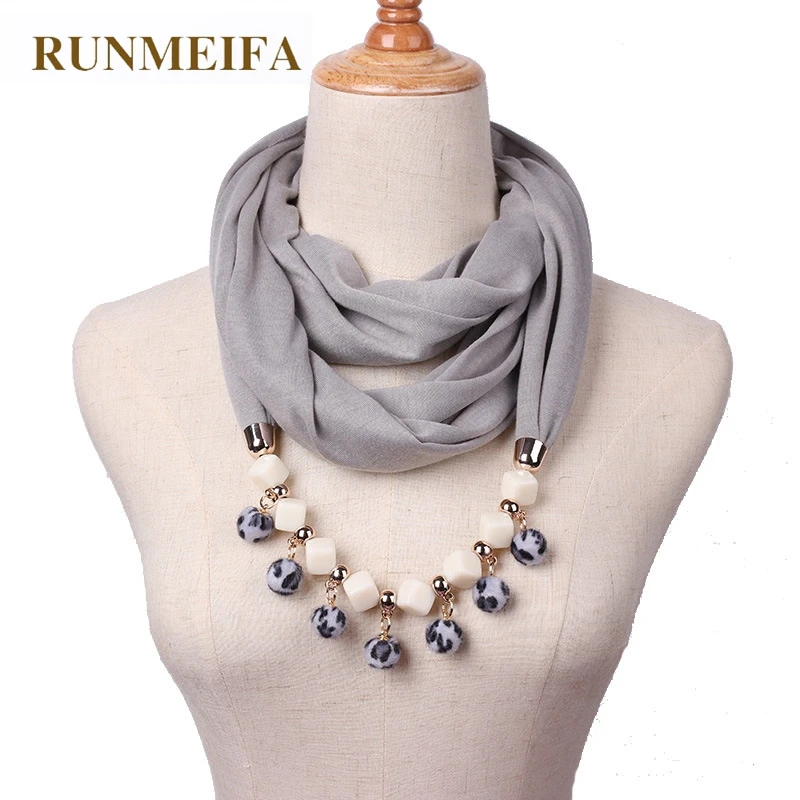 

RUNMEIFA Charm Pendant Scarf Tasted Small Wool Ball Necklace Brand new Pure color Act the role ofing Fashion Women scarf