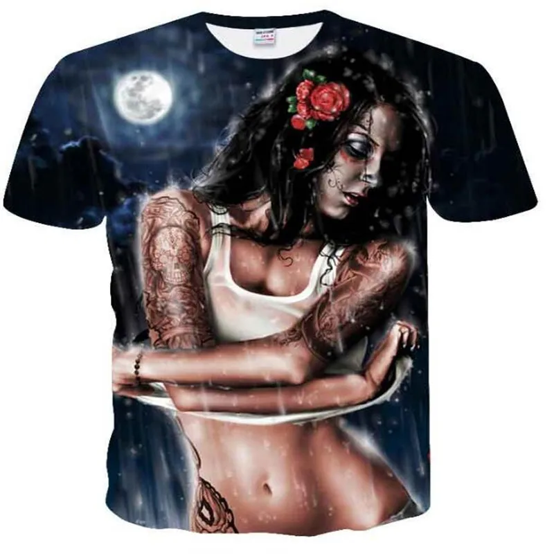 

3D printed skull T-shirt for women street wear men's anorak large size loose sport casual T-shirt European size new summer 2019