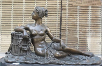 

20"Signed Western ART Nude Bronze Marble garland belle Rely on the basket statue