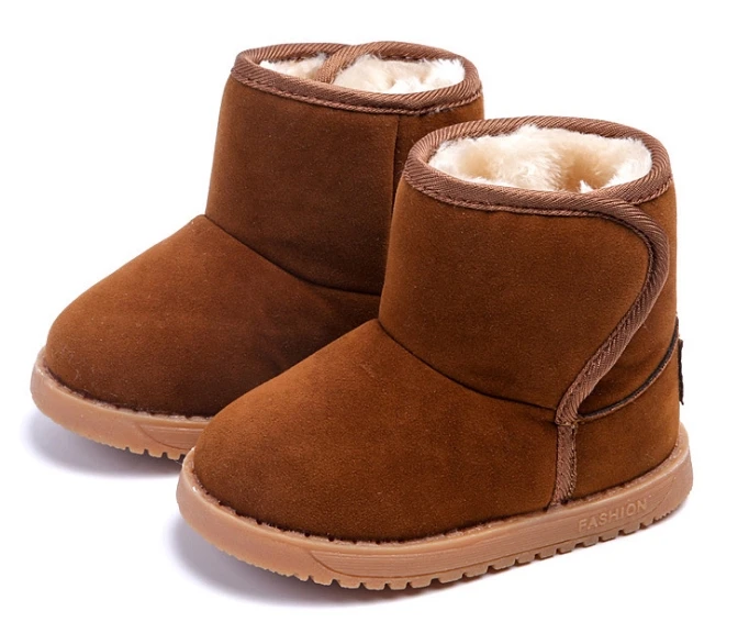 Зимние Модные Детские зимние сапоги; теплая плюшевая обувь с мягкой подошвой; ботинки для маленьких мальчиков и девочек; кожаные зимние сапоги; детская обувь