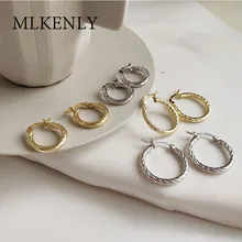 MLKENLY,, 925 пробы, серебряные, золотые, серебряные, бесконечные круглые серьги-кольца для женщин, индивидуальные серьги-кольца