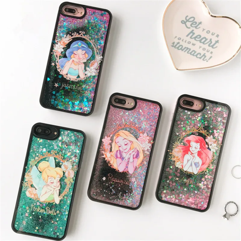 

Fairy Tale Princess Glitter Stars Dynamic Liquid Quicksand Soft TPU Phone Back Cover Mermaid Cartoon Case For iPhone 6 6S 7 Plus
