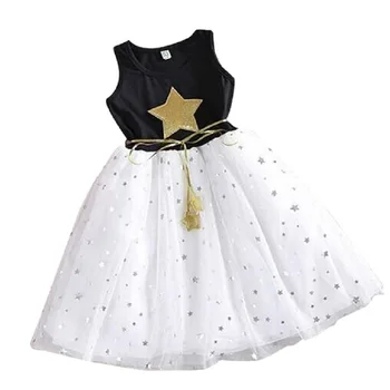 Summer children costume Kids Baby Girls Dress Stars Sequins Tulle Dresses Bow Toddler Tutu Party Princess Dress kids clothes 1