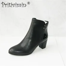 Г. зимние женские теплые короткие сапоги laies на плюшевой подкладке ботильоны женские из натуральной кожи ручной работы офисные туфли pritivimin FN34